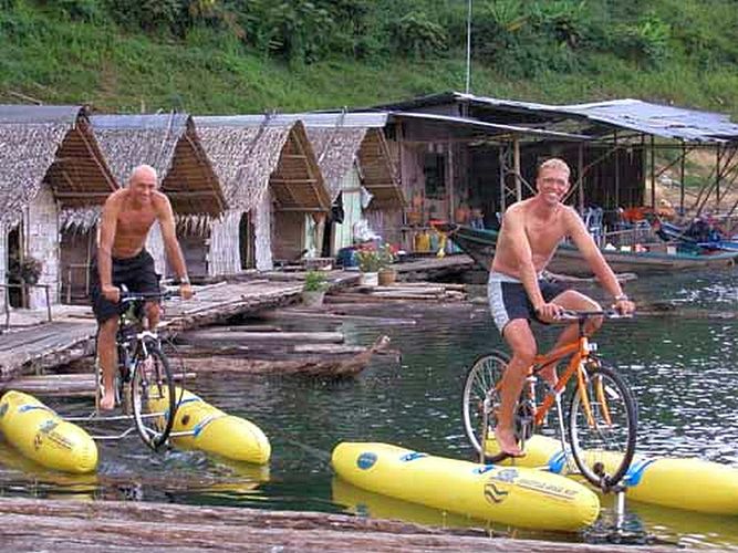 Floating bungalows and bikes.