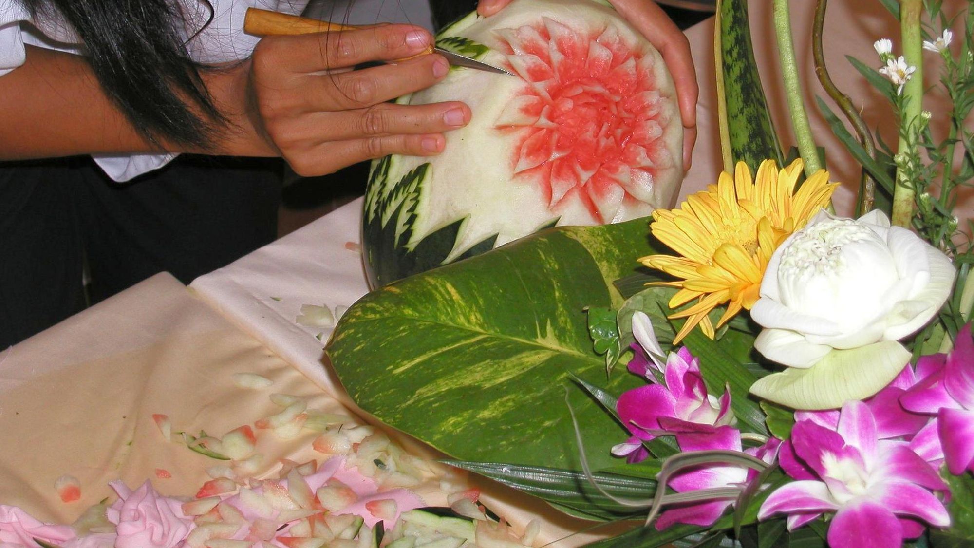 Melon carved flower.